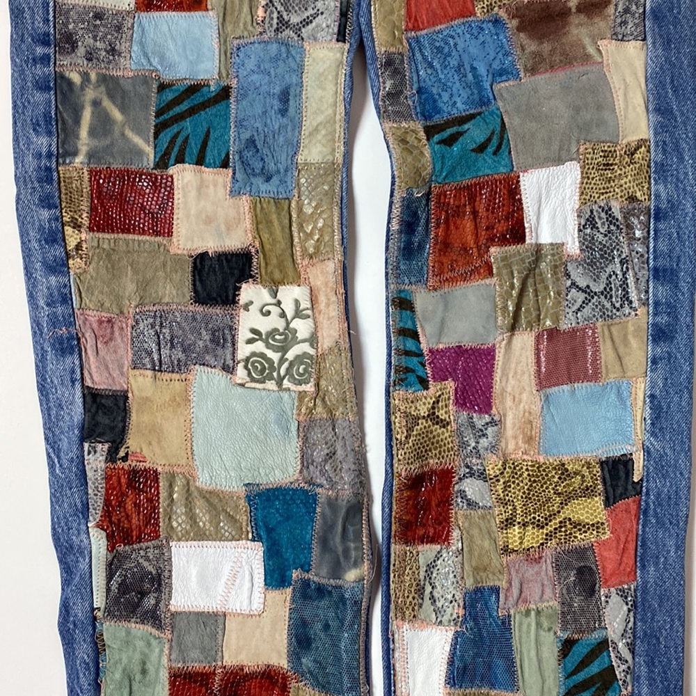 Hp Levi’s Vintage Custom Leather Patchwork Hi Wai… - image 4